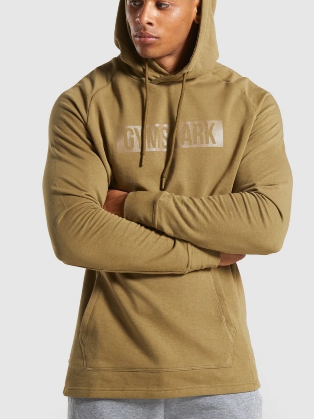 Gymshark Men’s Olive caramel  Pullover Hoodie with Logo!! M